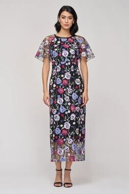 NWT JS Collections Lacey Tea-Length Cocktail Dress Multicolor Size 16